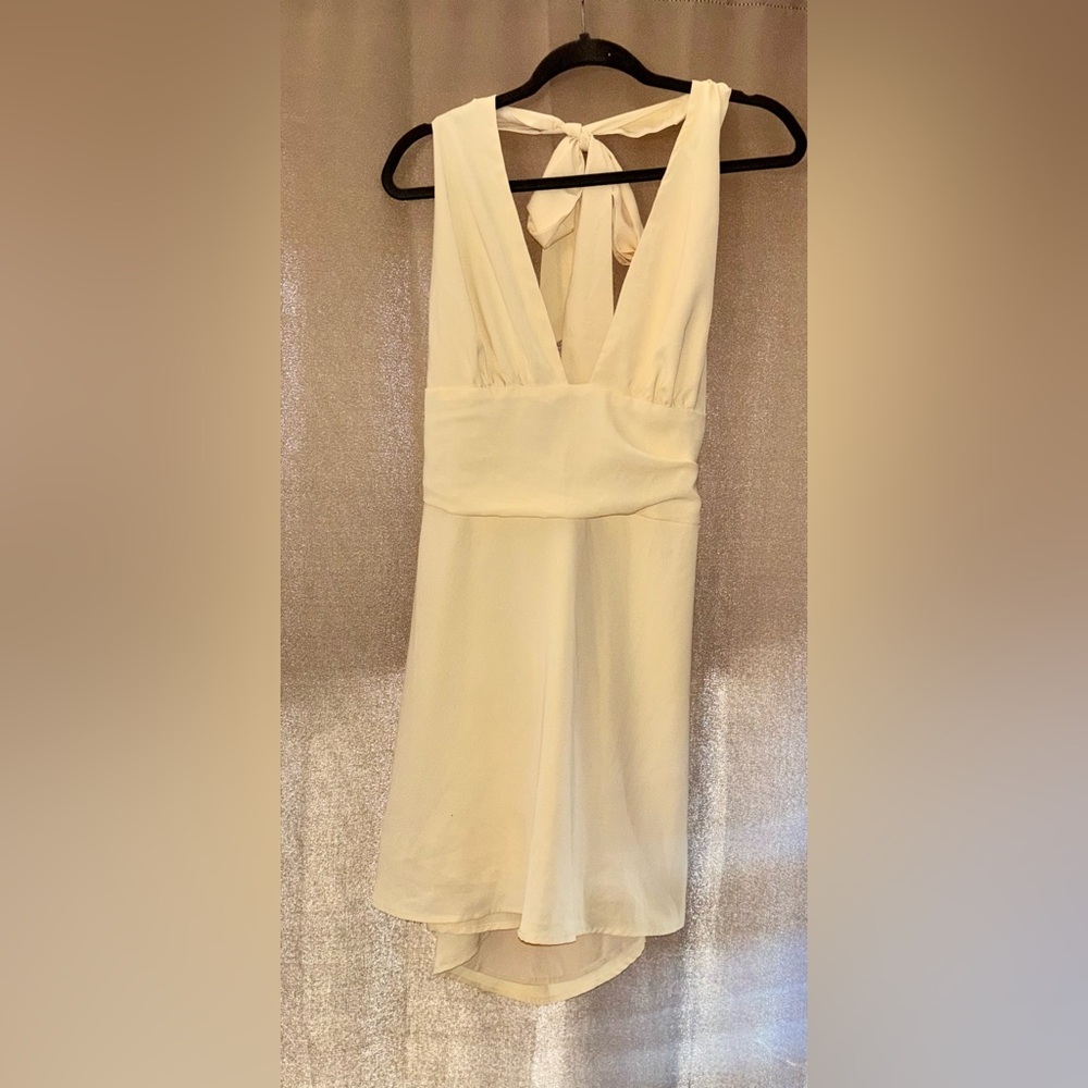 Butter Yellow Halter Mini Dress Open Back Flowy Summer Vacation